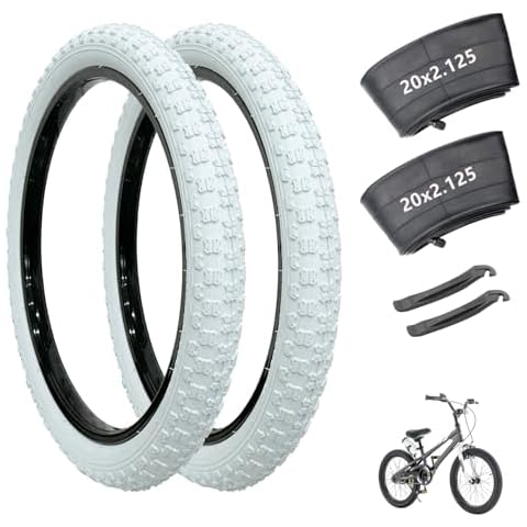 20 inch Bike Tires, Bicycle Tires 20"x 2.125" Folding Replacement Tire for Mountain Bike, 20" Schrader Valve Bike Tubes, Bicycle Tire Tubes and Tire Levers 2 PCS (White) Cover