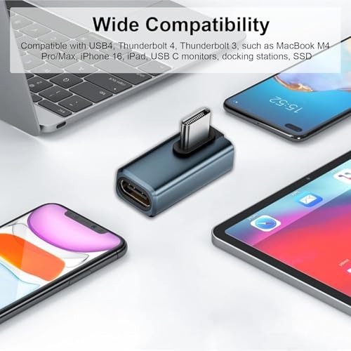 Image of Tobo USB C Adapter PD 240W 80Gbps for Thunderbolt 5 /4 /3, Male to Female Extender USB4 2.0 L Shape Connector with 8K@60Hz 120Gbps Video for P-ad, Book, 1-Pack (USB C Extender) (TD-1553CC)
