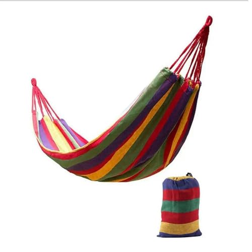 ZERAOKE Portable Striped Hammock Outdoor Camping Leisure Bed Thickened Canvas Hanging Bed Swing Hammock-Red