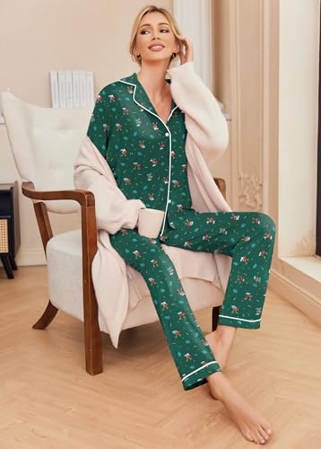 Image of Ekouaer Pajamas Women's Long Sleeve Sleepwear Soft Button Down Loungewear Pjs Lounge Set Nightwear XS-XXL