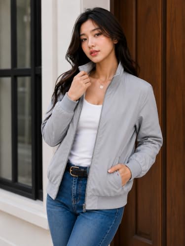 Image of Women's Regular Fit Jacket For Casual Wear || Full Zip Mock Neck Casual Jacket | Full Sleeve Oversized Stylish Jacket For Women ||Regular Fit Zip-Up Casual jacket | bomber jacket for women