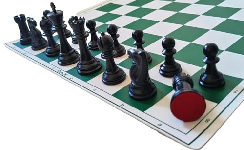 Image of Premium Tournament Vinyl Roll-Up Chess Set, 20x20 Inch, Green | Tournament-Quality Chess Board, Includes Bag, Extra Queen, Notation Book & Piece Storage, Foldable & Portable, Heavy Pieces