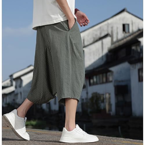 JEShifangjiusu Mens Linen Baggy 3/4 Capri Pants Yoga Shorts with Pockets Summer Beach Short with Drawstring4