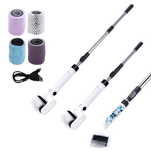 Wireless Electric Rotating Cleaning Brush, Adjustable Brush Head with Multiple Angles, extendable Long Handle and 4 Replaceable Cleaning Brush Heads, Portable Electric Shower Brush for Home use