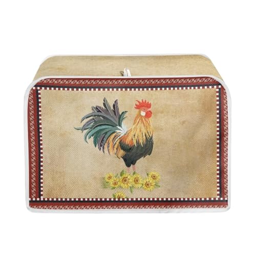 JSLXYYBQ Sunflower Rooster Print Toaster Cover 4 Slice, Kitchen Appliance Decorative Dustproof Chicken Pattern Bread Maker Cover Women Gift