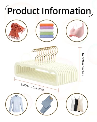 Image of Felt Hangers White Velvet Hangers, Thin Pants Hangers 20 Pack, Adult Hanger | 360 Rotatable Golden Hanger for Jean Slack Closet, Anti-Slip Lightweight Padded Slim Space Saving Flocked Trouser Hangar