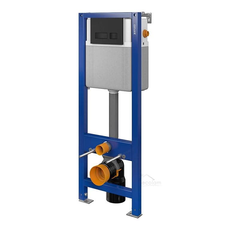 ECOLAM® Set WC Wand Vorwandelement Toilette Brava weiß Clean on spüllrandlos hängend Tiefspül + WC-Sitz Soft Close + Betätigungsplatte – Bild 7