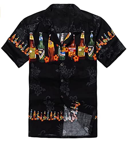 Chemise décontractée d'été boutonnée imprimé bière noire style Hip Hop manches courtes