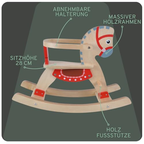 Bandits & Angels Schaukelpferd mit abnehmbarem Steigbügel ab 1 Jahr – Sitzhöhe 28 cm – Schaukelpferd aus Holz – für Jungen und Mädchen – Schaukeltier – Bild 3