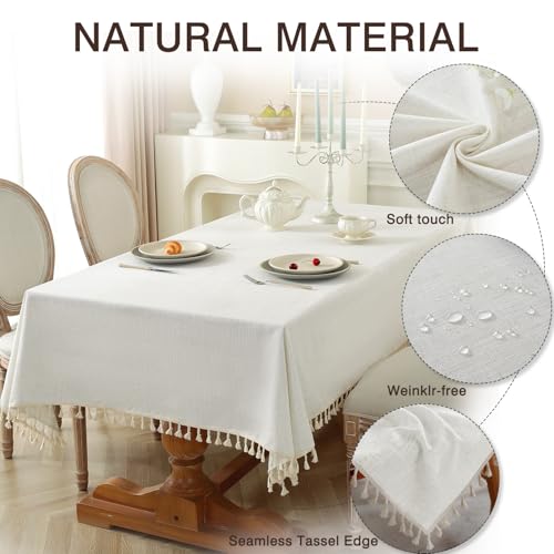 JIALE Textured Tablecloths, Heavy Duty Cotton Linen Farmhouse Table Cloth Rectangle Table, Waterproof Wrinkle-Free Rectangle Tablecloth for Kitchen, Dining, Parties, 55"x120", Ivory by JIALE - Used condition - Image 3