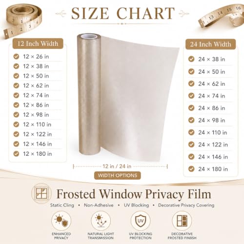 Image of Self Adhesive Window Privacy Film for Glass Windows & Doors | UV Blocking, Heat & Glare Reduction | Decorative Frosted Glass Film Easy to Apply (Brown Met Privacy Glister, 12X110 Inch)