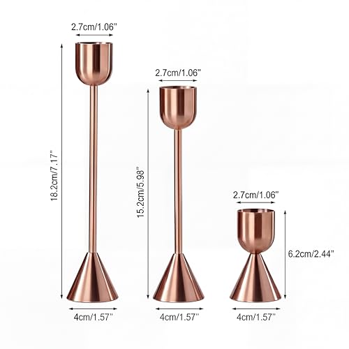 Livendow Elegant Candlestick Holders Set of 3 in Rose Gold Color, Small Medium Large for Taper Candles, Wedding Centerpiece and Table Decor - image 3