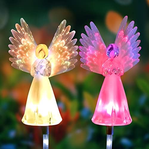 Qualife Solar Angel Lights Outdoor, Garden Gifts for Housewarming Mom Women,Solar Powered Decorative Light for Garden Yard Patio, Cemetery Grave Decoration, 2 Pack.