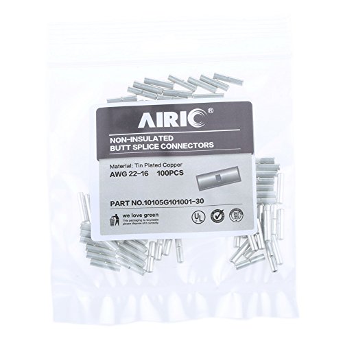Airic 10105G101001-30 Non Insulated Butt Connectors 22-16 Awg, 100 Pcs Electrical Seamless Crimping Terminals, Uninsulated Wiring Crimps Connector, Bare Copper Crimp Splice Terminal For 22,20,18,16 Gauge Wire thumb #5