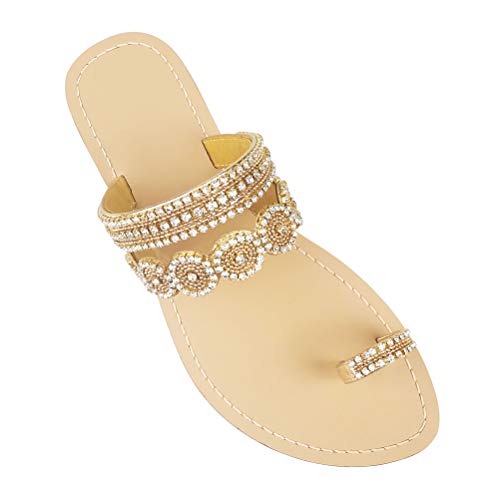 Image of Women's Rhinestone Flat Sandals, Women Flip Flops with Clip Toe RingBeadeed Rhinestone Crystal Jeweled Sandal Shoes for Summer Beach Oceanside Holiday Outdoor