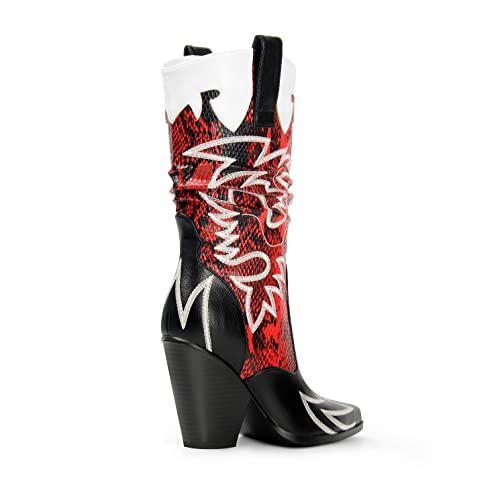 ANN CREEK Women Cowboy Mid Calf Embroidered Cowboy Boots Knee High Chunky Heel Pointed Toe Western Boots Black 8 by ANN CREEK - Used condition - Image 5