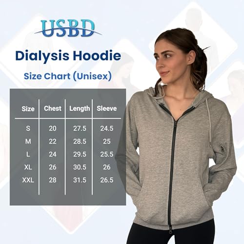 USBD Dialysis Hoodie with Arm Zipper Port Access Midweight Cotton Hooded Sweatshirt with Side Pockets Hemodialysis Patients4