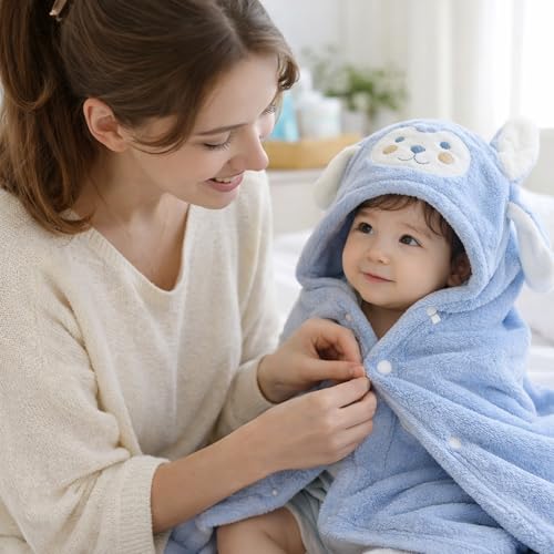 Image of SIGNAMIO Baby Towels 2-4 Years - Soft Poncho Hooded Bath Towel for Kids - Lightweight Baby Towel for 0 to 6 Month - Premium Material for Comfort and Absorbency - Blue Color