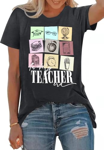 Teacher Shirts for Women in My Teacher Era Shirt Kindergarten Teacher Graphic Tee Casual Teaching Life Shirts2