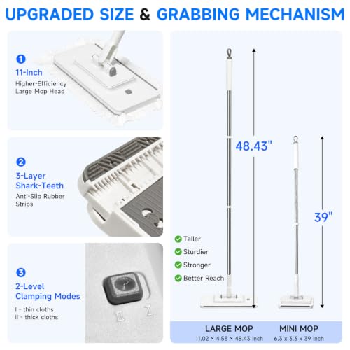 Image of Dust Mops for Floor Cleaning, Clamp Flat Mop with 5 Reusable Cloths