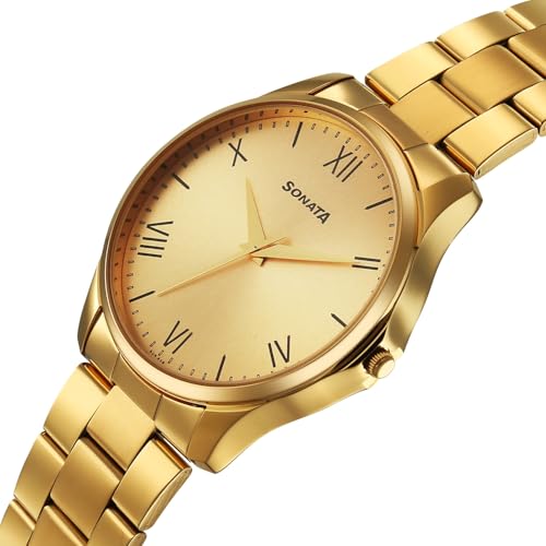 Image of Sonata Traditional Essentials Quartz Champ Round Dial Men's Watch | Analog Watch | Watches for Men Analog - 77163YM04W
