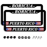 Boricua Puerto Rico Flag License Plate Frame - 2 Pack Aluminum Metal License Plates Black License Plate Holder Novelty Auto Car Tag Universal Car Accessories with 2 Holes