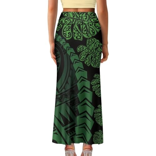 Polynesian Tribal Tatau Pattern Women Summer High Waisted Long Skirts Party Long Flare Maxi Zipper Elegant Skirt4
