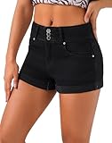 roswear Women's High Waisted Stretchy Denim Shorts Cuffed Jean Shorts Black Large
