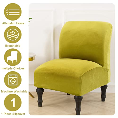 Livego Armless Chair Slipcover, Stretch Velvet Accent Chair Cover For Dining Chair, Removable Wingback Chair Slipcover And Washable Furniture Protector Slipcovers For Wide Back Chairs (Glass Green) #TOP4
