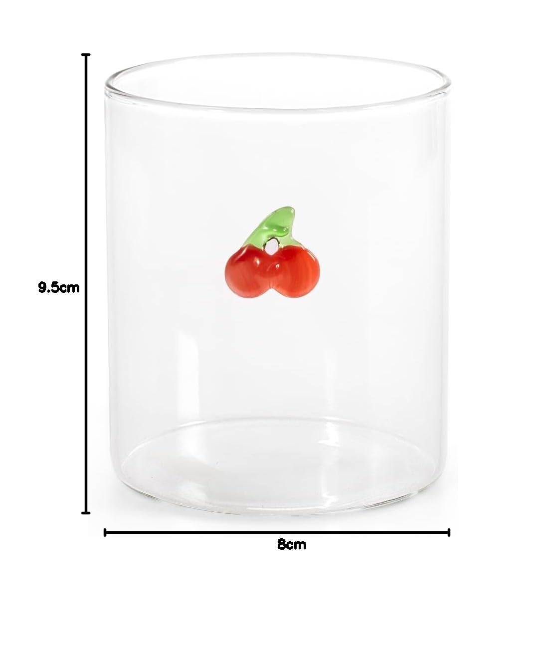 H&H, Set 6 Bicchieri in Vetro Borosilicato 42 cl con Miniature Fruttate Esterne – Ciliegie, Fragola, Uva, Limone, Pesca, Ananas – Lavabili in Lavastoviglie
