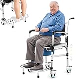 Hybodies Enlarged Rolling Shower Chair: 4-in-1 Bariatric Commode Chair for Elderly, Post-op, Adjustable Shower Wheelchair with Safety Locking Wheels & Anti-tilt Footrest, Heavy Duty