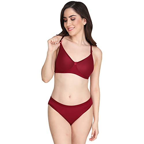 Image of Non Padded Bra Panty Set - Made of Pure Cotton Full Coverage Non Wired Seamless Pushup Soft Cup for T-Shirt Saree Dress Sports Garment for Daily Use Everyday