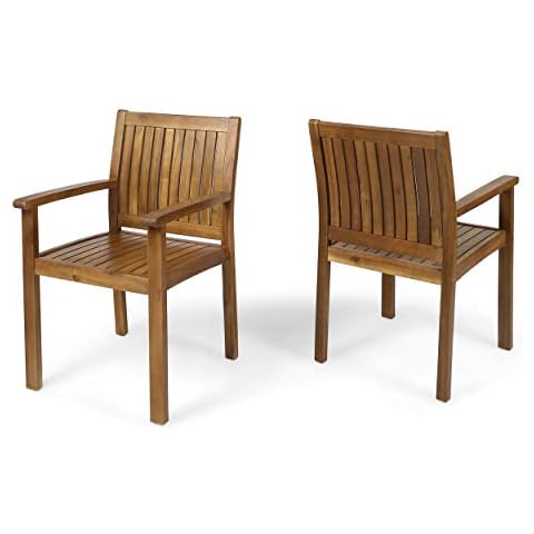 Teague Outdoor Acacia Wood Dining Chairs Cover