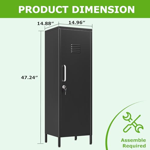 Image of PAOFIN 47 inch Metal Storage Locker, Lockable Employees Metal Locker with Door and Adjustable Shelves, Steel Locker for Home, School, Office, Gym (Black)