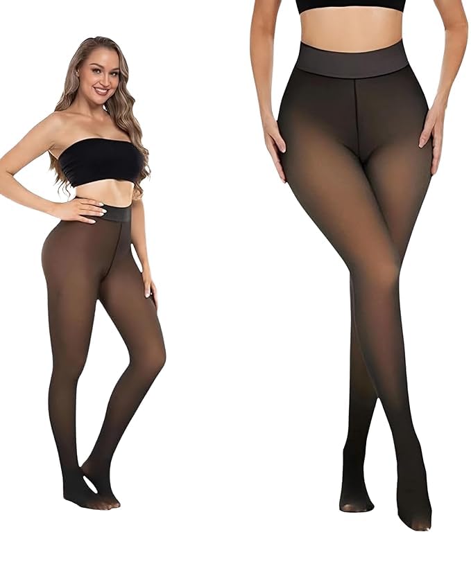 Women’s Thermal Fleece Lined Leggings with Socks | High Waist Slim Fit Stretchy Winter Tights for Cold Weather, Workout-image-33