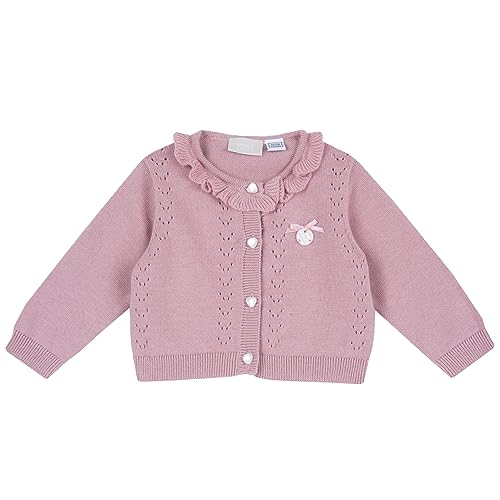 Cardigan rose antique Chicco avec col volant pour bébé fille