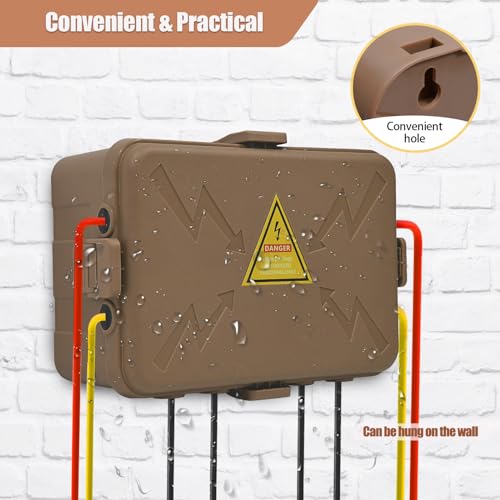 Image of Hrensaw Large Outdoor Electrical Box(12.5x8.5x5inch),IP54 Waterproof Outdoor Outlet Covers,Weatherproof Extension Cord Covers Protect Outlet,Plug,Timer,Power Strip,Holiday Light,Brown