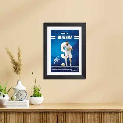 Image of TenorArts Karim Benzema Quotes Poster Frame Real Madrid Laminated Photo Framed Painting with Matt Finish Black Textures (12 inches x 9inches)