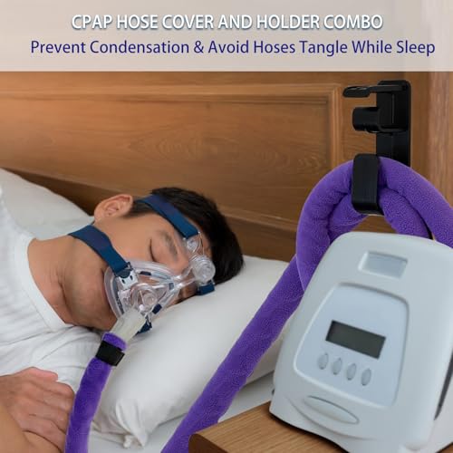 Image of 6.4ft CPAP Hose Cover + CPAP Hose Holder Hanger for Resmed AirSense 10 & 11 Tubing, CPAP Tube Cover to Reduce Condensation & Noise While Sleep, CPAP Tubing Hook for Bed to Avoid Hoses Tangle
