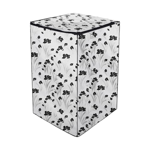 Image of Top Load Washing Machine Cover for LG 6 kg, 6.2 Kg, 6.5 Kg, 7 Kg (58 X 58 X 88 cm) | Waterproof & Dust-Proof Top Loading Fully Automatic Washing Machine Cover for LG, (Black & White Flowers),Polyester