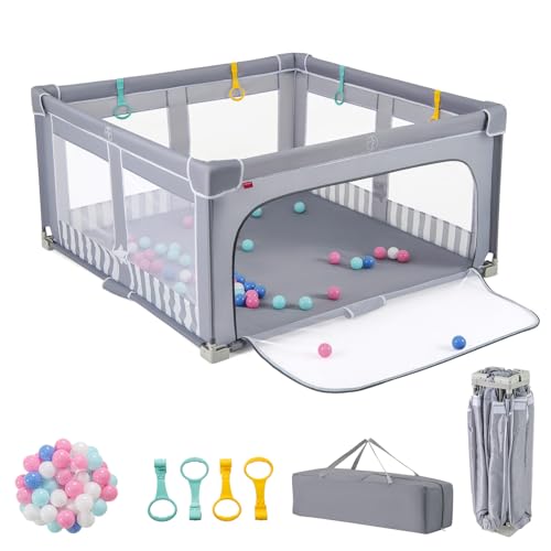 LIFEZEAL Box Bambini e Neonati 0-3 Anni, Recinto, 150x150cm, Già Montato, Pieghevole, Portatile, con Borsa, Maniglie, Palline, Bordo Protettivo, Parco di Gioco, Centro di Attività, in Rete Traspirante