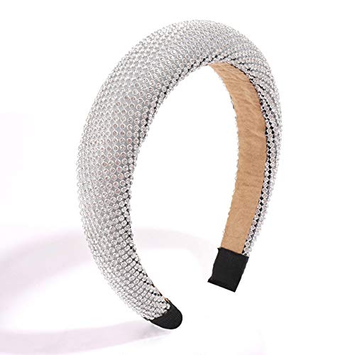 Boderier Rhinestone Bejewelled Padded Headband Celebrity Ladies Hair Accessories Velvet Hair Band Headpiece (Silver)