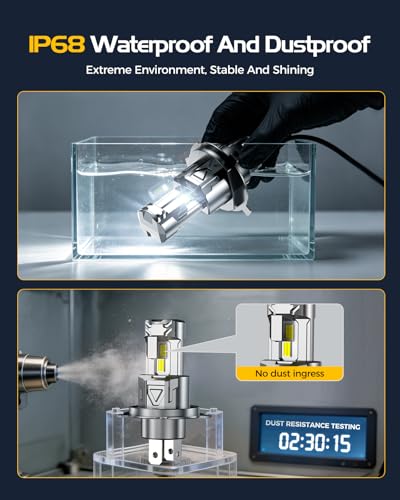 Image of H4 Light Bulbs, 8X Ultra Brightness h4 Lights, 6500K Cool White Bulbs, Real 1:1 Mini Size Plug and Play, IP68 Waterproof, Pack of 2