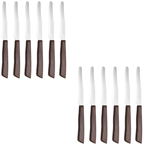 cosedacasa Coltello da tavola Bistecca Pizza set12 Manico Marrone Effetto Legno Lama Acciaio Inox seghettata per Bar ristoranti tavola casa-Coltello tavola