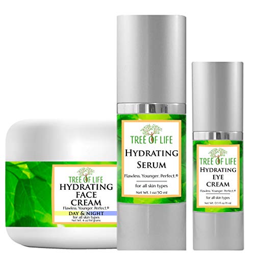 Tree of Life Hydrating Facial Skincare Set, Moisturizing Regimen with Face Cream (4 Oz) , Serum (1 Fl Oz) and Eye Cream (0.5 Oz)