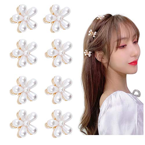 DEEKA 8 PCS Small Pearl Hair Claw Clips White Handmade Hairpins Decorative Hair Clips Hair Accessories for Women Girls