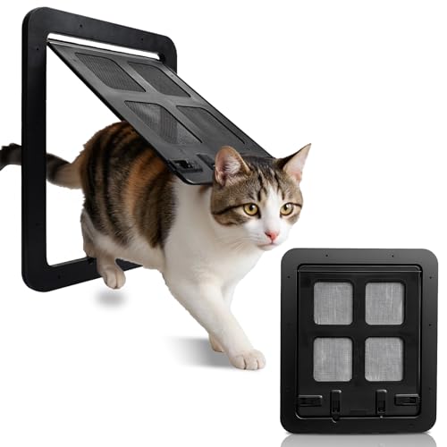 Katzenklappe Fliegengitter mit Magnet,Haustierklappe Automatisch Verschluss,Hundeklappe für Fliegengitter Balkontür Abschließbar Atmungsaktiv für...