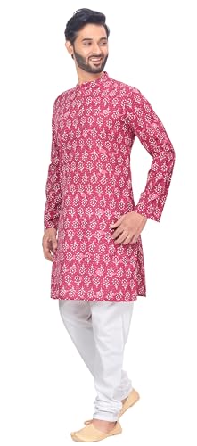 Image of Studio Shringaar Men's Cotton Relaxed Fit Block Printed Knee Length Regular Kurta (M121)