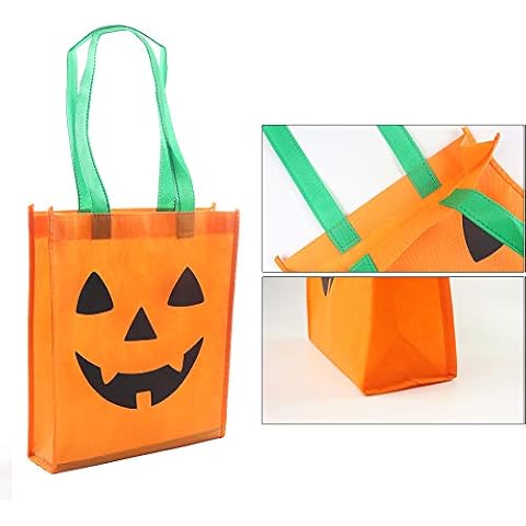 OCTEEN 10 Packs Halloween Jack o Lantern Pumpkin Bags Trick or Treat Tote Bags Non-Woven Bags Candy Party Gift Handles Bags Bag 9.8 x11.8 Inch Cover