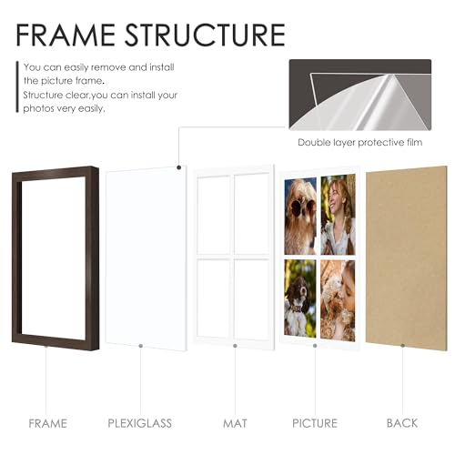 Image of DUENPY 12x16 Picture Frame 5x7 Collage Picture Frame Displays Four 5x7 inch Photos or 12x16 (Without Mat) for Available Horizontal Wall Mounting Display and Vertical Walnut